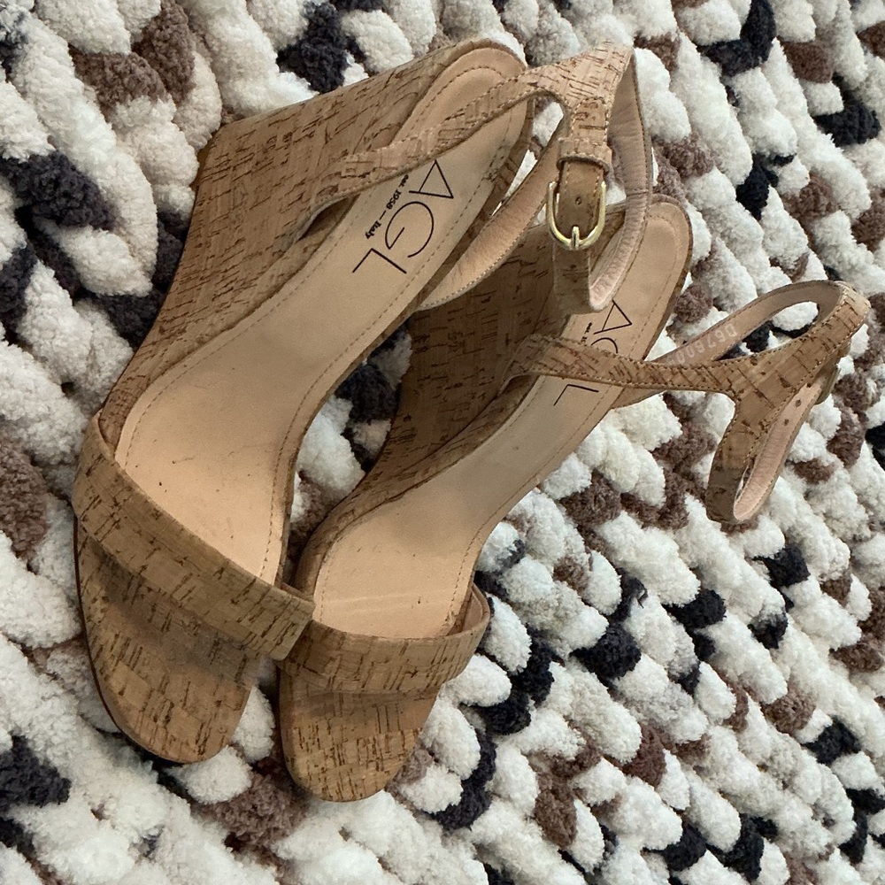 AGL Tan Cork Wedge Sandals, Sz 39 (8.5)